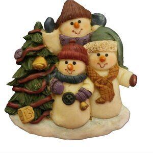 Snowmen Brooch 80's Resin